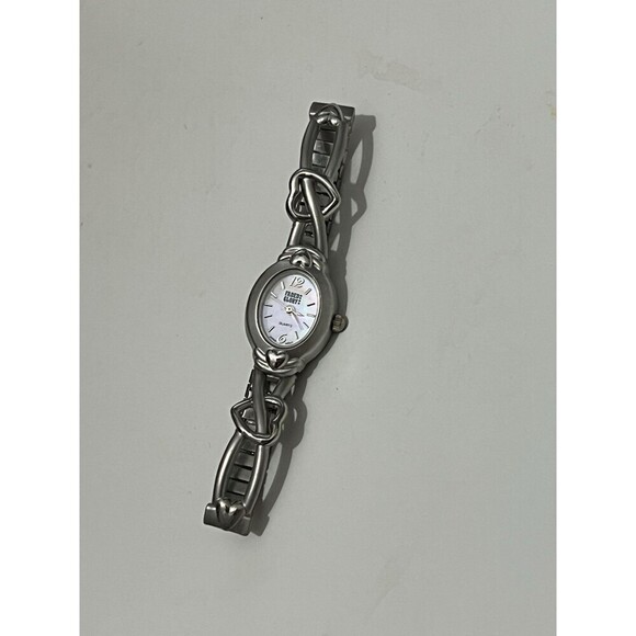 Fade And Glory Stainless Steel Hearts Pink Mother Of Pearl Quartz Elastic Watch - Picture 2 of 5